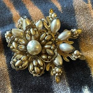 Signed Miriam Haskell Vintage Faux Pearl Brooch